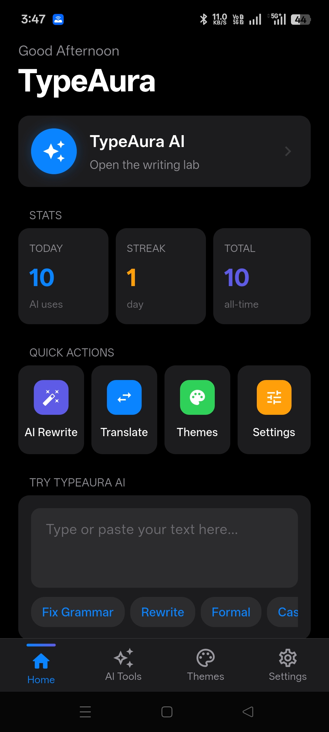 TypeAura Home Screen