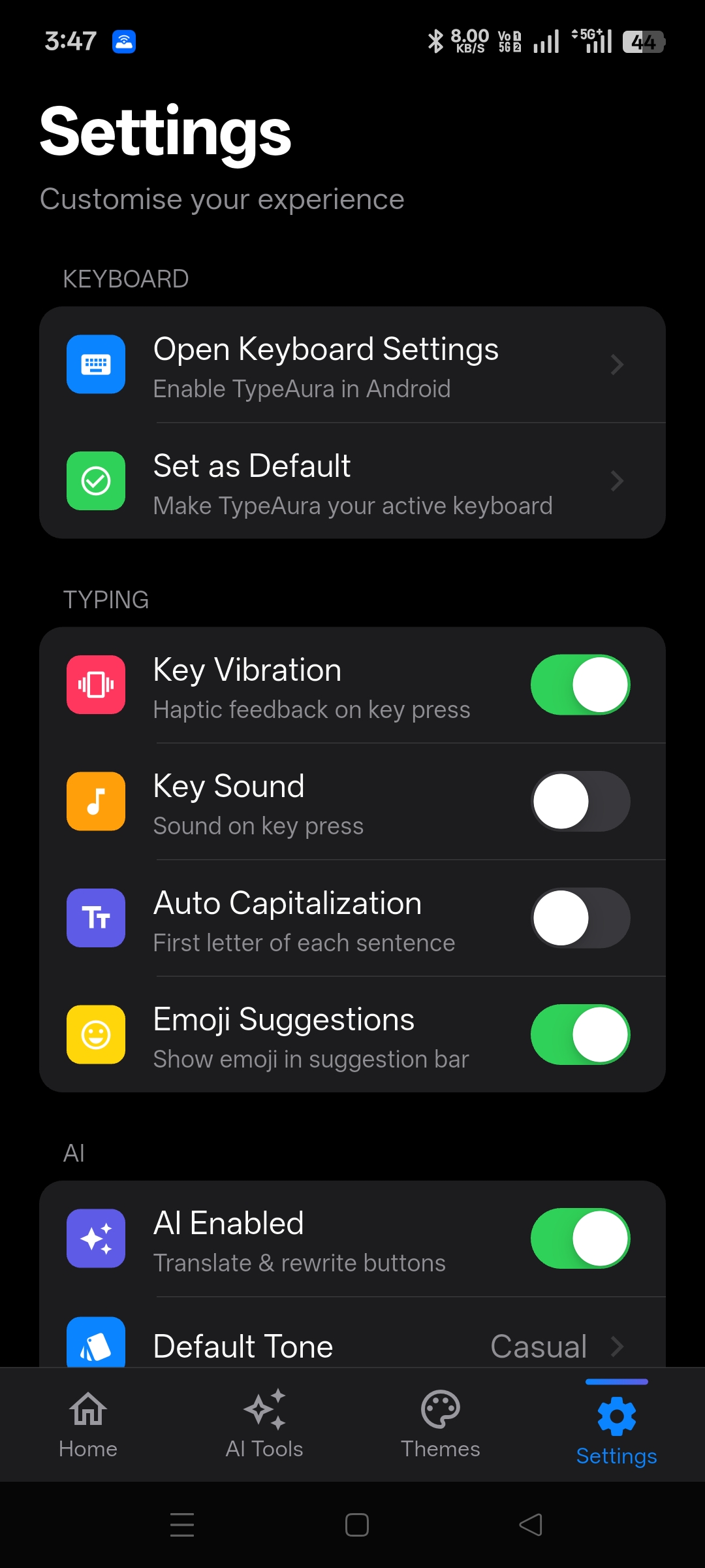 TypeAura Settings